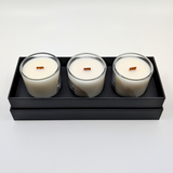 Three clear mini candles