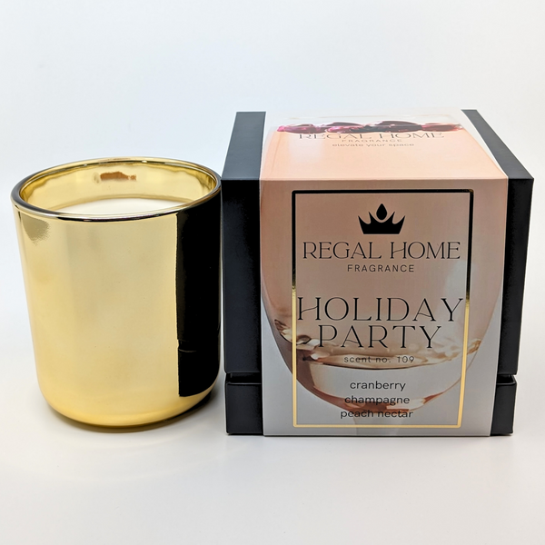 Holiday Party Candle in gold jar with box