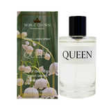 Noble Crown 'Queen' room and linen spray bottle with packaging on a white background
