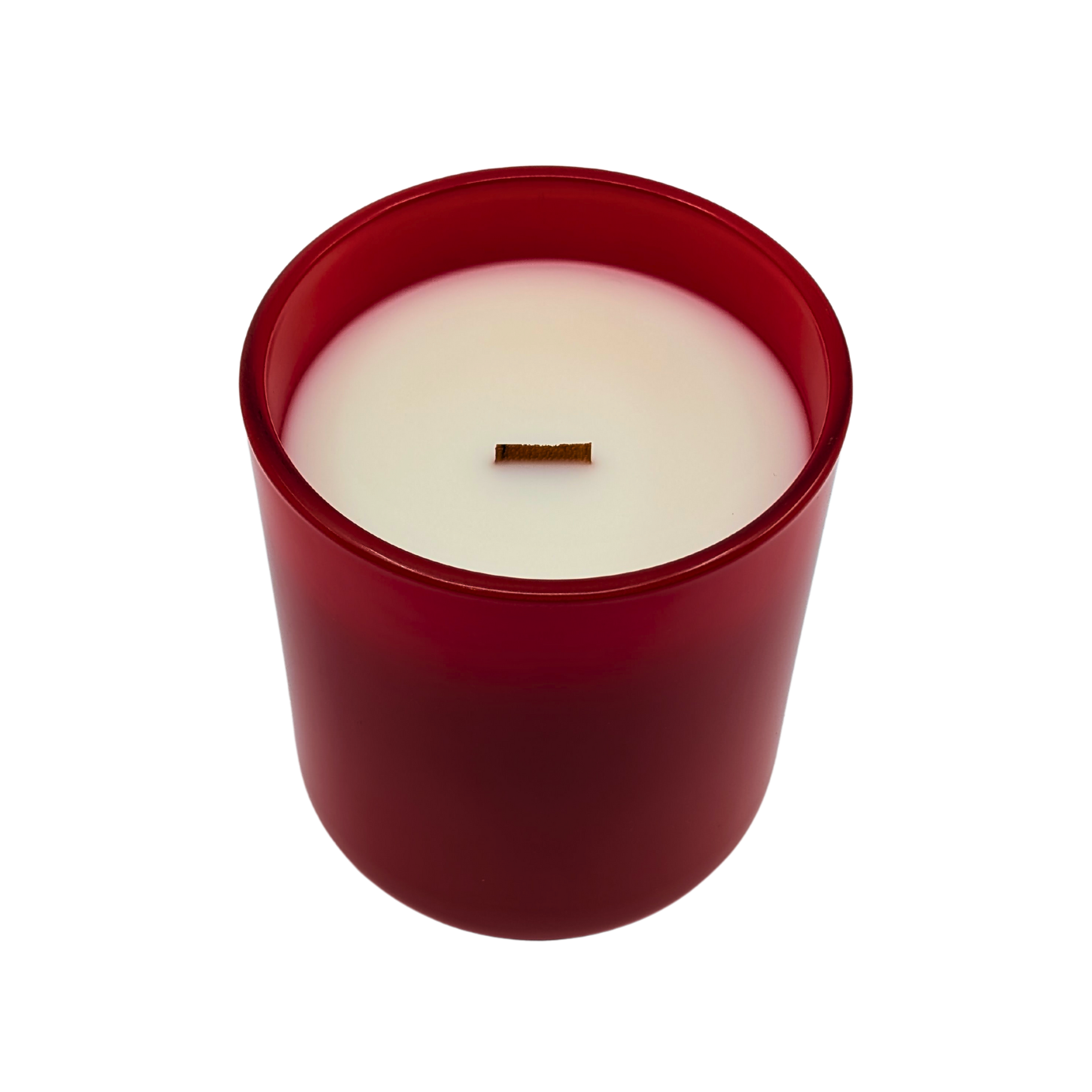 Wood wick candle in red jar