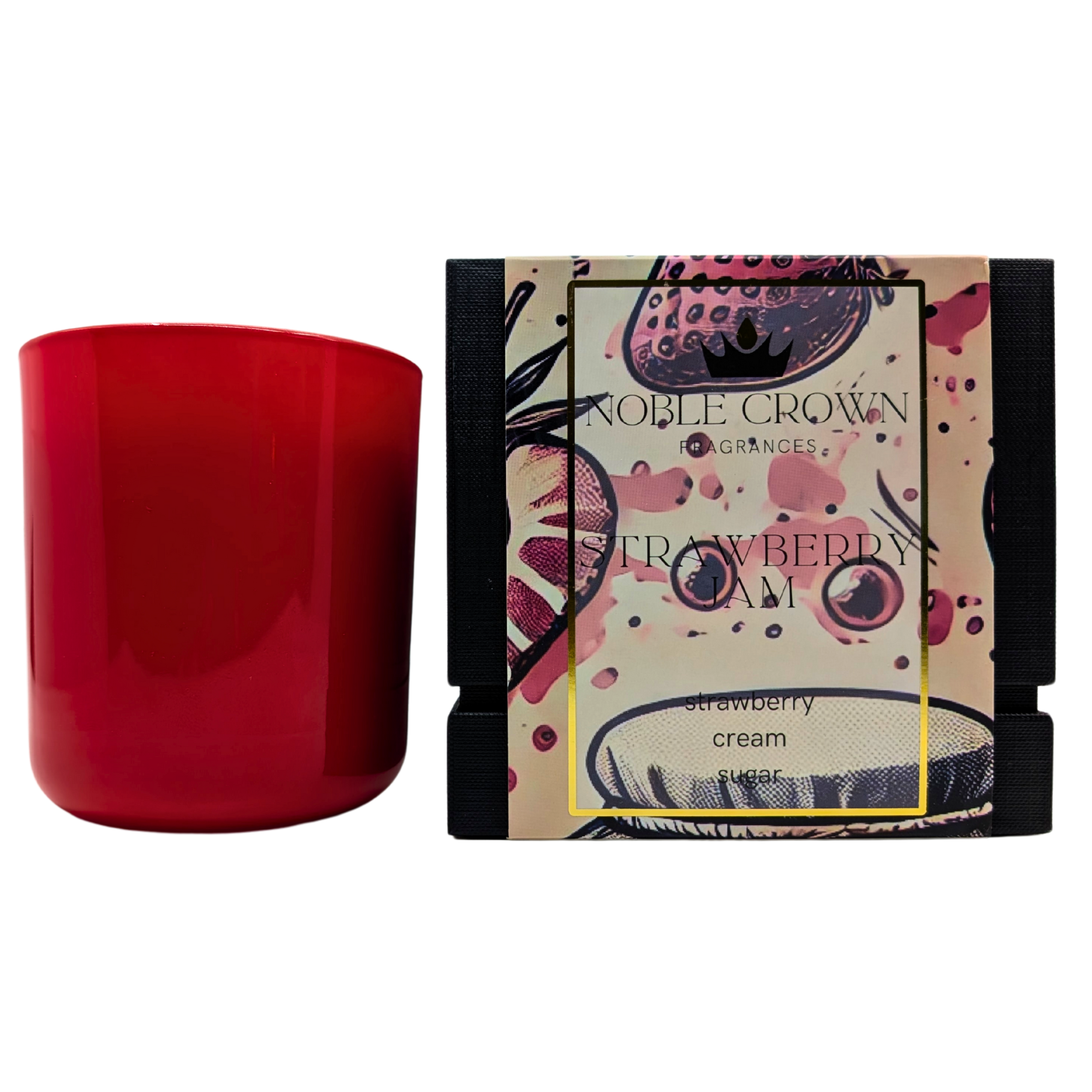 Noble Crown Fragrances Strawberry Jam Candle in a red jar with box